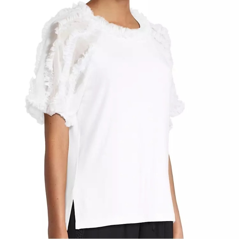 Kobi Halperin White Tee Shirt With Ruffle Sleeves Sz-S